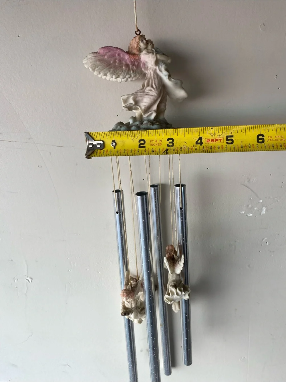 Vintage Resin Angel Holding Baby Wind Chime Cloud Stars Cherub Decor